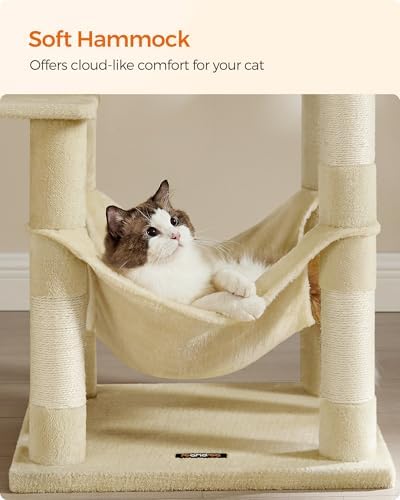 Feandrea Cat Tree, 54.2-Inch Cat Tower, Multi-Level Condo, Beige - Image 4