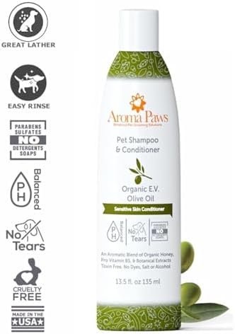 Ultra Sensitive Skin Formula - Aroma Paws Shampoo & Conditioner in One (Olive Oil- Fragrance Free) Paraben & Sulfate Free, Gentle & Effective Dog Wash - Image 2