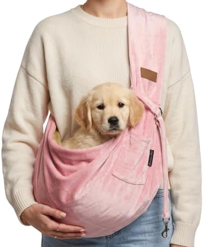 Parisian Pet Dog Sling - Pink Puppy Carrier Sling - Adjustable Shoulder Straps Pet Bag - Soft Polyester Dog Carrying Sling - Dog Carrying Front Pouch for Small, Medium Dogs by ParisianPet