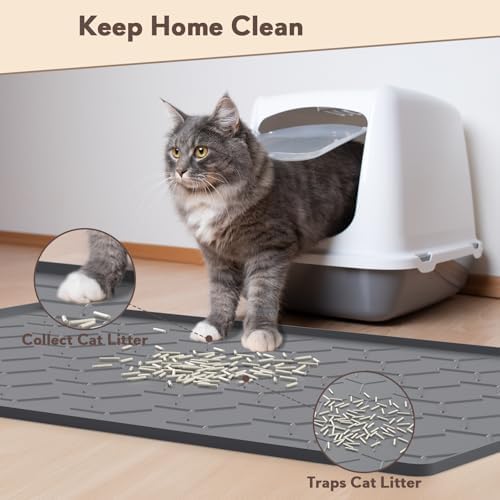 Garoopion Silicone Cat Litter Mat 34×22 inch, Easy to Clean, Dark Gray - Image 3