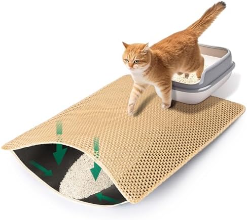 Cat Litter Mats Litter Trapping Mat, 25''x16'' Cat Litterbox Mat for Floor, 2 Layer Honeycomb Pet Litterbox Matt Catcher Rug, Waterproof Urine Proof, Non-Slip, Soft, Clean Easily, Small by USHARP