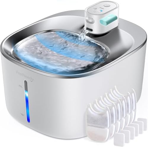 Cordless Cat Water Fountain Battery Operated, FEELNEEDY 4L/135 fl oz Pet Water Fountain for Cats and Dog with Motion Sensor, Ultra Quiet Cat Drinking Fountain with 6 Filters (YPD-C004P), White by FEELNEEDY