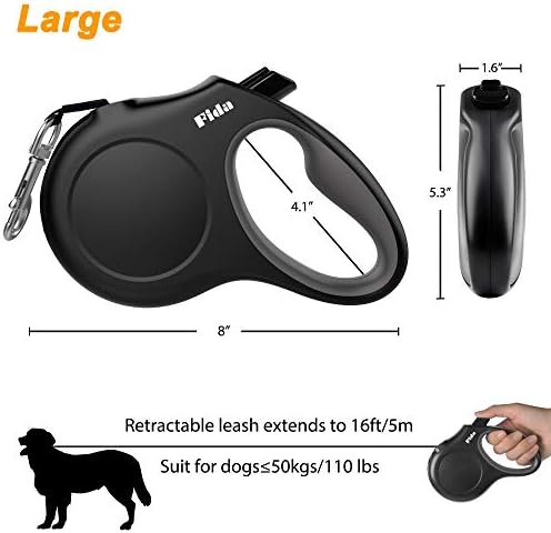 Fida Retractable Dog Leash with Dispenser and Poop Bags, 16 ft, Black - Image 6