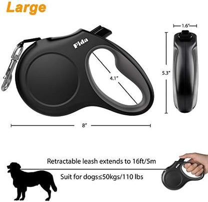 Fida Retractable Dog Leash with Dispenser and Poop Bags, 16 ft, Black - Image 6
