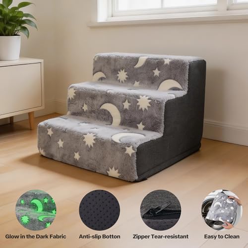 PAWISE Glow in the Dark Dog Stairs, 3-Step Non-Slip Plush Pet Steps - Image 3