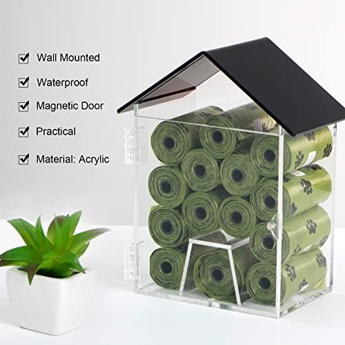 Dog Poop Bag Dispenser, Wall Mount Waterproof Outdoor or Indoor Cat Bag Dispenser Holder, Clear Acrylic Pet Waste Bag Storage Container Station for Home, Yard, Porch, Lawn, Fence (Frame House) - Image 2