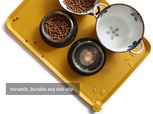 Hoki Found Large Silicone Pet Food Mats Tray - Non Slip Pet Dog Cat Bowl Mats Placemat - Dog Pet Cat Feeding Mat - Waterproof Dog Cat Food Mats -Pet Water Mats for Carpet - Honey - Image 4