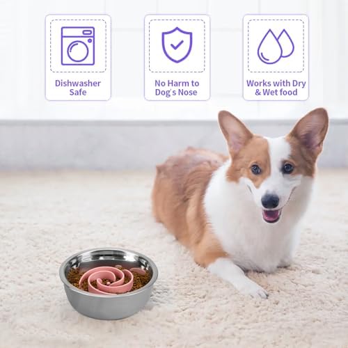 Slow Feeder Dog Bowls Insert, Bestalk Soft Silicone Slow Eating Feeder Insert with Suction Cups for Small, Medium and Large Dogs, Fit into Basic and Elevated Dog Bowls, Pink - Image 6