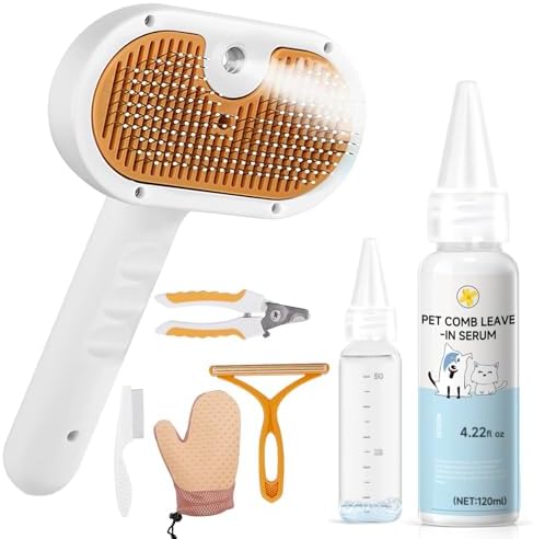 Pet Steam Brush Dog Cat 2026 New Grooming Comb for Shedding, Floating Hair, Smooth & Detangling, Gentle Cool Mist Softens Hair Reduces Static Helps Pets Who Dislike Bathing,Includes Waterless Shampoo by VVWVVW