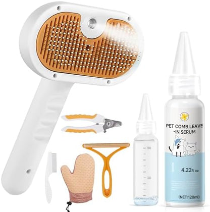 Pet Steam Brush Dog Cat 2026 New Grooming Comb for Shedding, Floating Hair, Smooth & Detangling, Gentle Cool Mist Softens Hair Reduces Static Helps Pets Who Dislike Bathing,Includes Waterless Shampoo by VVWVVW