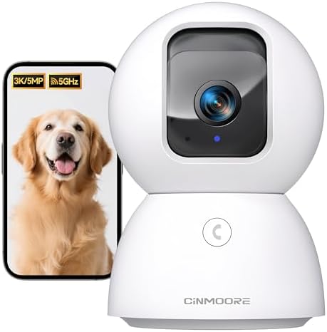5G Security Camera Indoor, 3K Pet/Dog Camera with Speaker/Phone App, PTZ WiFi Baby Monitor Cameras for Home Security, 0-Glow Night Vision 2-Way Talk, AI Tracking Facial Recognition Time Lapse by Unknown