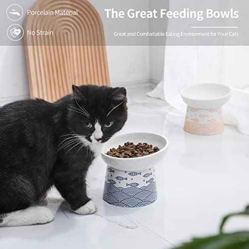 Ceramic Raised Cat Bowls, Elevated Tilted Cat Food and Water Bowls Set - Image 2