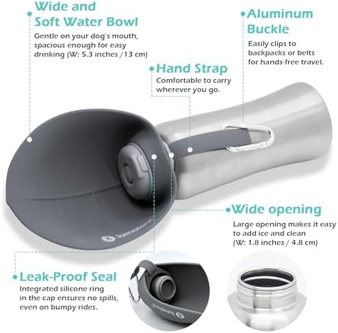 LumoLeaf Portable Dog Water Bottle 27 OZ, Stainless Steel Pet Travel Water Bottle Dispenser for Walking, Hiking and Outdoor, Portable Water Bowl for Large Dogs (Grey) - Image 4