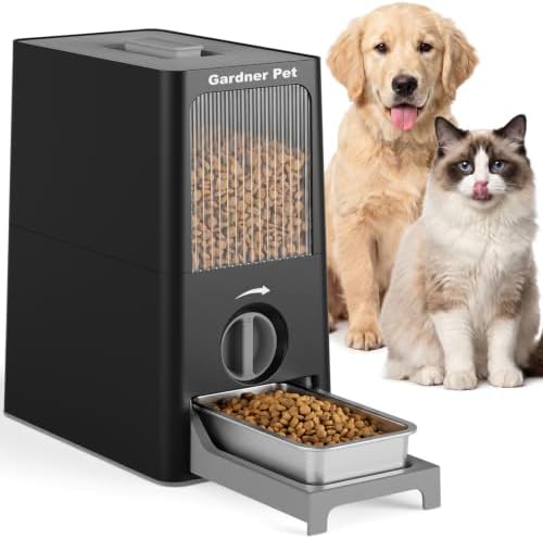 Gardner Pet Food Storage Container & Manual Feeding Feeder Two-in-One Set, 7 lbs Large Capacity with Movable Drawer Base & 304 Stainless Steel Bowls for Dogs, Cats. by GardnerPet