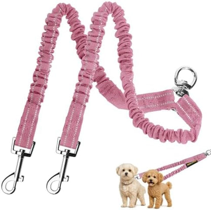 MingXpet 2 Dog Leash, Dog Leash for 2 Dogs, 360° Swivel No Tangle Double Walking Training Leashes for Large Dogs that Pull, Comfortable Shock Absorbing Reflective Bungee, Pink by MingXpets
