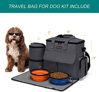 Modoker Weekend Dog Travel Bag with 2 Food Bags, 2 Bowls and Mat, Dark Gray - Image 4