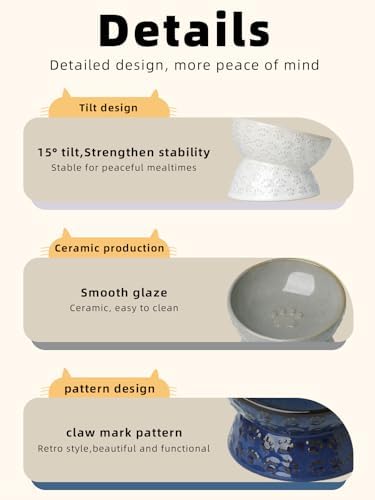 Ceramic Cat Food Bowl, 15° Tilted Raised Cat Food Bowl 5 oz (Vintage White) - Image 6