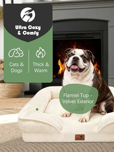 Spotted Play Orthopedic Dog Bed with Sides - Sofa Beds for Large Dogs, Supportive Foam Pet Couch Bed with Washable Removable Cover, Waterproof Lining and Non-Slip Bottom, Ivory - L - Image 2