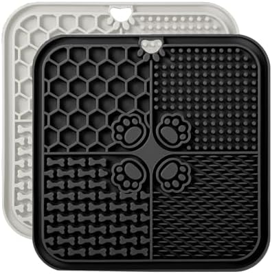 Dog Lick Mat,2Pack Dog Slow Feeder, Non-Slip Design Lick Mat for Dogs and Cats, Boredom and Anxiety Reducer,Suitable for Treats, Yogurt, Peanut Butter (Grey+Black) by WLDJMP