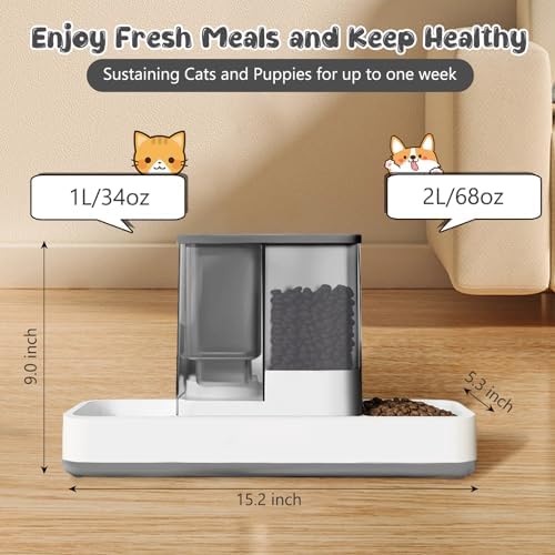 GearRoot Automatic Cat Feeder and Water Dispenser, 2 in 1 Gravity Pet Food Feeder and Water Dispenser Detachable Cat Food Dispenser for Small Dogs and Cats, Gray - Image 2