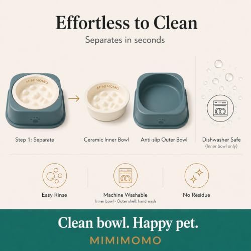 Ceramic Dog Slow Feeder Bowl for Dogs and Cats, Sage Blue - Image 2