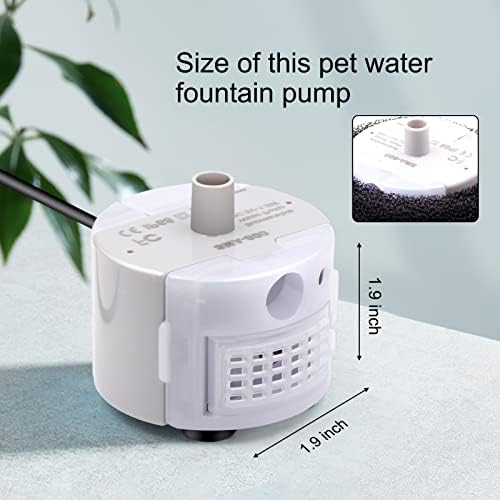 Cat Water Fountain Pump for 3.2L/108oz Stainless Steel Cat Water Fountain and 67oz/2L Stainless Steel Cat Fountain, Petilog Pet Fountain Pump, Ultra Quiet Cat Fountain Pump - Image 3