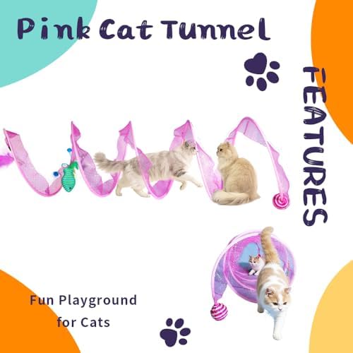 Cat Tunnel with Hanging Toys, Cat Toys Kitten Toys Assorted, Indoor Activity Center for Cats and Kittens, 10 x 22 inches (Pink) - Image 4
