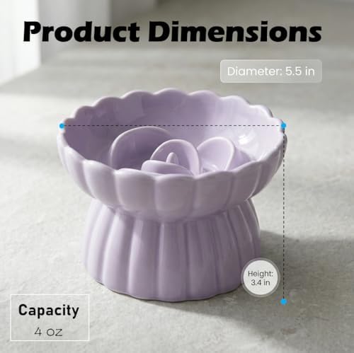 Ceramic Cat Slow Feeder, Raised Slow Feeder Cat Bowl, Anti Vomiting and Whisker Friendly Kitty Dish, Elevated Puppy Kitten Food Bowl for Dry and Wet Food (Purple) - Image 2