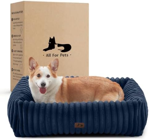 Dog Bed Medium Size Dog, Rectangle Orthopedic Pet Bed for Car and Indoor, Comfort Fluffy Memory Foam Dog Beds with Anti-Slip Bottom,30 x24 x9 Inches,Navy by WARMREST