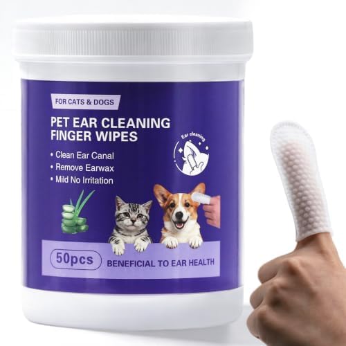 Pet Ear Finger Wipes, Hypoallergenic, Rinse-Free, Thick Dual-Textured Ear Cleaning Wipes Effective Remove Dirt and Wax for Dogs & Cats(50pcs, Unscented) by Unknown