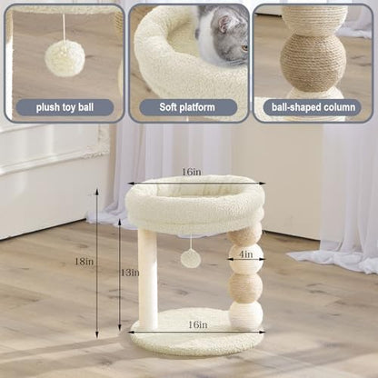 YOCAN Small Cat Tree for Indoor Cats with Hanging Toy Ball-White - Image 3