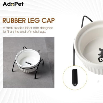 Elevated Ceramic Cat Bowl with Metal Stand – Non-Slip White Pet Food Tray with Herringbone Design Helps Reduce Neck Strain for Small and Medium Cats and Dogs - Image 5