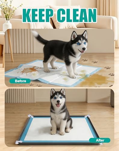 Dog Pee Pad Holder with 4 Holder Clamps, Fits Up to 24" x 24" Training Pads, Silicone Non-Slip Dog Potty Tray, High Edge Puppy Pad Holder Tray for Easy Cleaning, for Puppy Potty Training. Black - Image 4