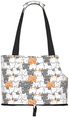 Dog Purse Carrier with Safety Hook - Foldable & Hands-Free Dog Cat Carrier Bag for Subway, Travel, Shopping up to 20lbs Cute Kitten Print - Image 2
