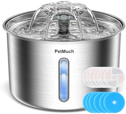Cat Water Fountain Stainless Steel, 102oz/3L Automatic Pet Water Fountain with 6 Replacement Filters & 6 Pre-Filter Sponges for Cats, Dogs (Cat Fountain + 6 Filters + 6 Sponges) by Unknown