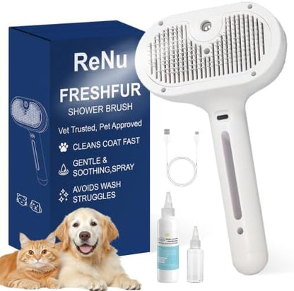 Pet Steam Brush for Cats & Dogs, Cool Mist Self-Cleaning Comb, White by LITALARM