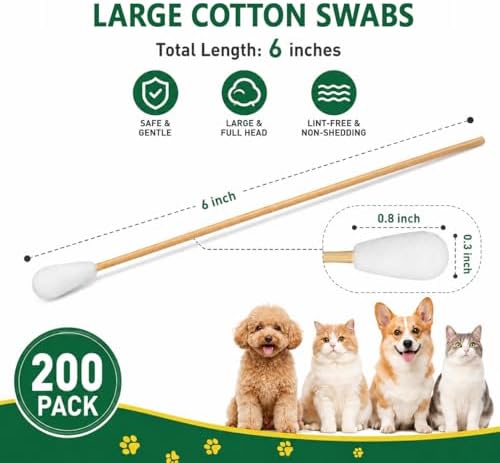 200PCS Long Cotton Swabs in Storage Box,6 Inch Long Cotton Swab with Bamboo Handle for Dogs and Cats - Lint Free,Gentle and Soft Cotton,Ear Swabs Specially Designed for Dogs Ear Cleaning - Image 2