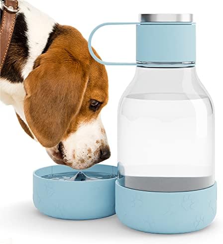 Asobu Buddy Bottle a Stainless Steel Insulated Water Bottle for with Removable Dog Water Bowl and Dog Food and Treat Storage Bowl (Blue, Tritan 50 oz Water Bottle with Bowl) by Asobu