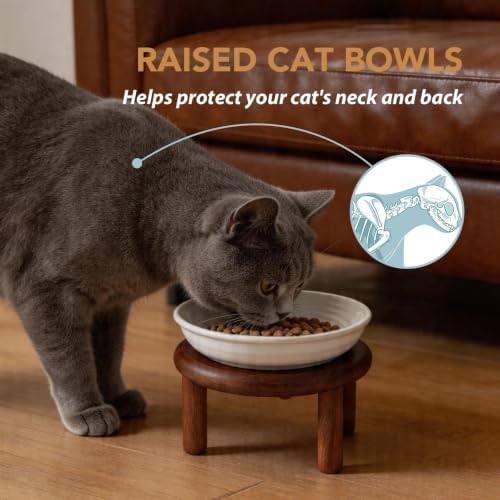 Havniva Elevated Cat Bowls, Ceramic Cat Bowl with Wood Stand, Wide Opening - Image 4