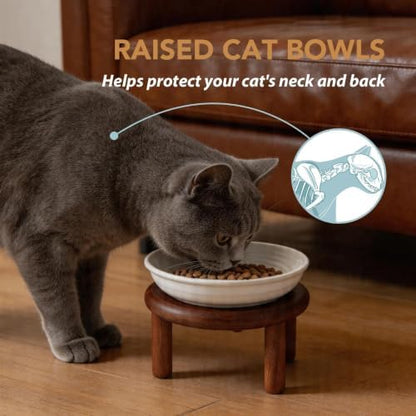 Havniva Elevated Cat Bowls, Ceramic Cat Bowl with Wood Stand, Wide Opening - Image 4