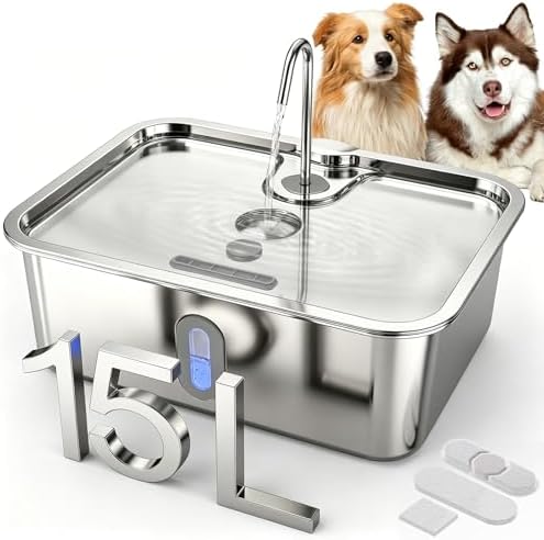 15L/4Gal Stainless Steel Dog Water Fountion Pet Fountain,1Set Filter by RedefiningFunctionalit