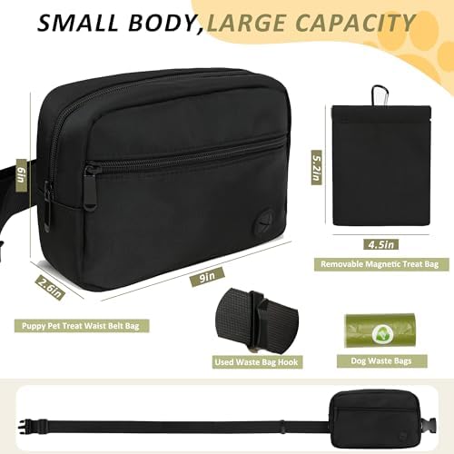 Puppy Dog Treat Pouches for Pet Training Treat Bag, Dog Walking Fanny Pack with Carabiner, Built-in Poop Bag Dispenser & Reuse Dog Poop Holder, Puppy Pet Treat Waist Belt (Black) - Image 6