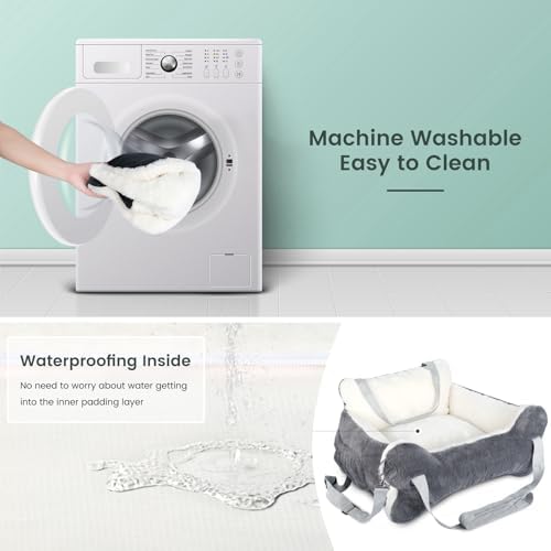 29.5"x19.7"x9.8" Dog Car Seat for Middle Dogs & Cats, Car Seat for Dogs with Plush Cushion, Non-Slip Bottom & Safety Leash, Cat & Dog Bed with Side Pocket for Sedan, SUV and Truck, Washable - Image 6