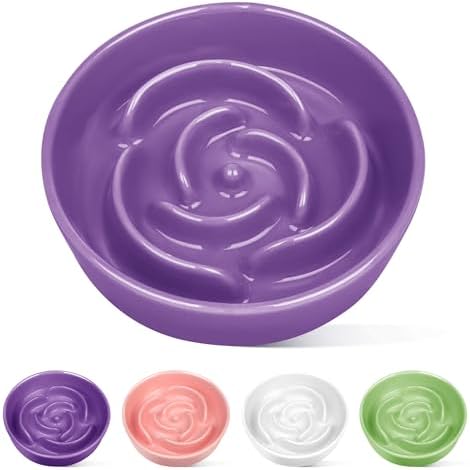 TRUVIC Ceramic Slow Feeder Dog Bowls, 1.5 Cup Puzzle Slow Feeder Bowls for Fast Eaters, Ceramic Dog Food Dish no Black Chin, Puzzle Bowl for Medium Dogs, Purple by TRUVIC