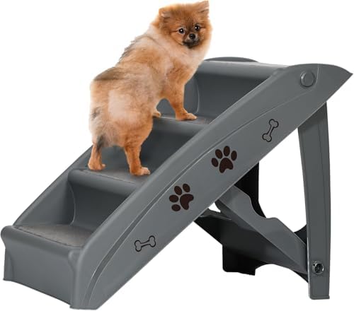 Nova Microdermabrasion Dog Stairs to Bed Pet Stairs Dog Steps for Small Dogs Washable Carpet Pet Stairs for High Bed Foldable Plastic Pet Steps (Grey), (NV0638) by NovaMicrodermabrasion