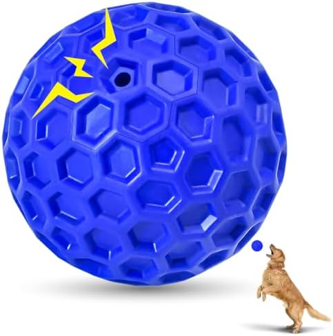 Indestructible Squeaky Dog Ball for Aggressive Chewers, Rubber Interactive Dog Toy for Teething, Relieving Anxiety. Chew Toy for Large, Medium Breeds, Outdoor & Indoor Ball. by CHEODIN