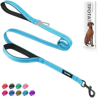6 Foot Blue Dog Leashes for Large Medium and Small Breed Dogs That Pull,Reflective Nylon Heavy Duty Dog Leash with 2 Comfortable Padded Traffic Handles and Car Seat Belt for Walking and Training by Tpotato