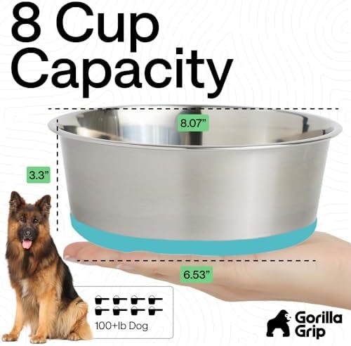 GORILLA GRIP Dog Bowl, Food Grade Stainless Steel Water Bowls, 8 Cup Green - Image 4
