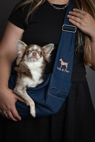 Noah & Paw Dog Sling Carrier for Small Dogs 3-10lb, Dog Sling for Small Dogs and Cats, Dog Carrier with Adjustable Padded Strap, Premium Denim, Lined with Fur, Double Safety Feature, Machine Washable - Image 3