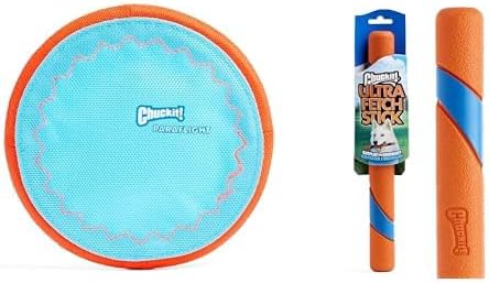 Chuckit! Dog Toy Bundle - 6.75" Paraflight Flying Disc Water Flyer & 12" Ultra Fetch Stick - Interactive Outdoor Toys for Small to Large Dogs